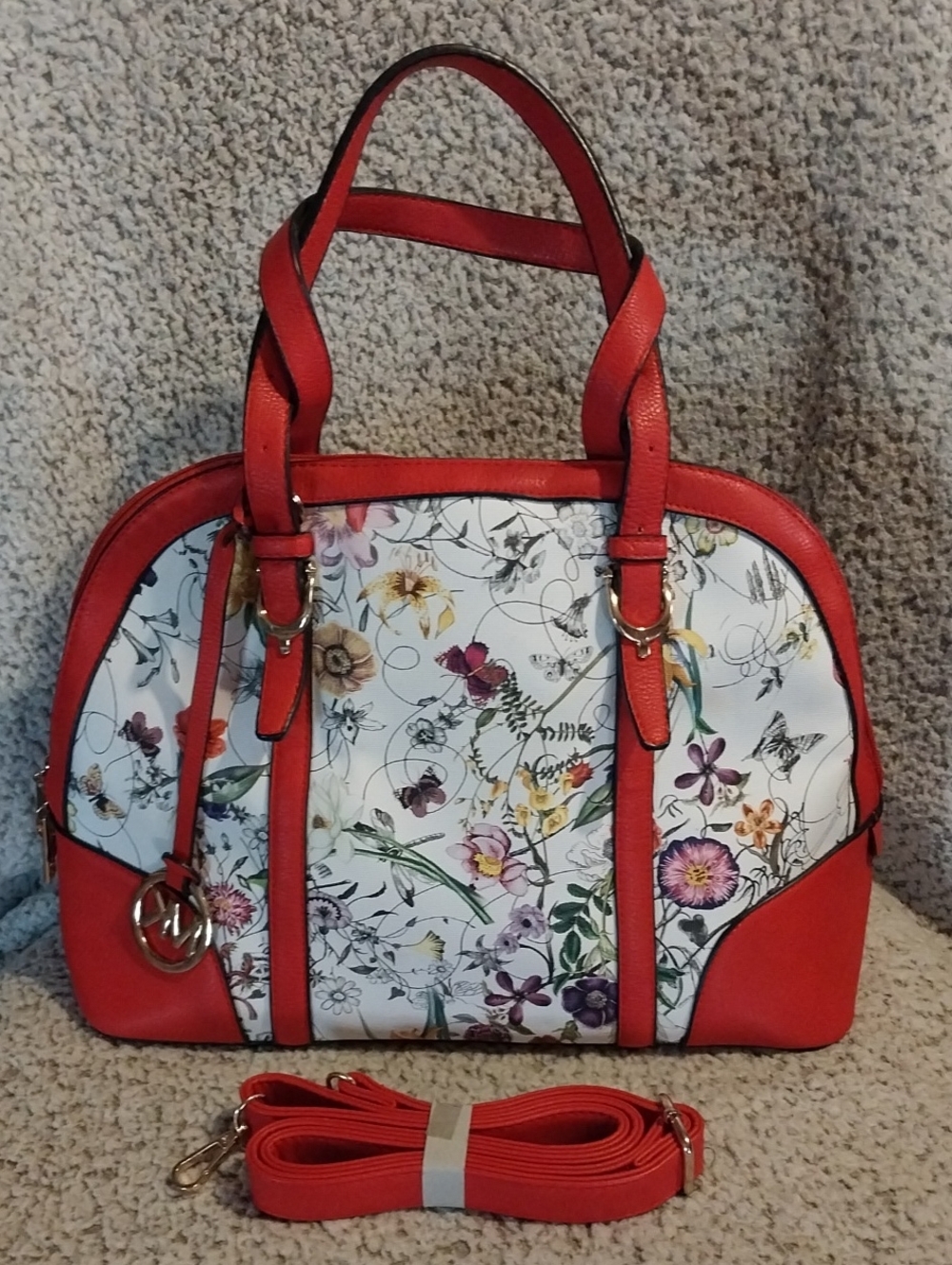 Michael Kors Red Floral Satchel with Detachable Strap